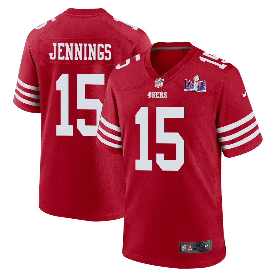 Jauan Jennings 15 San Francisco 49ers Super Bowl LVIII Patch Game Scarlet NFL Jersey Men's