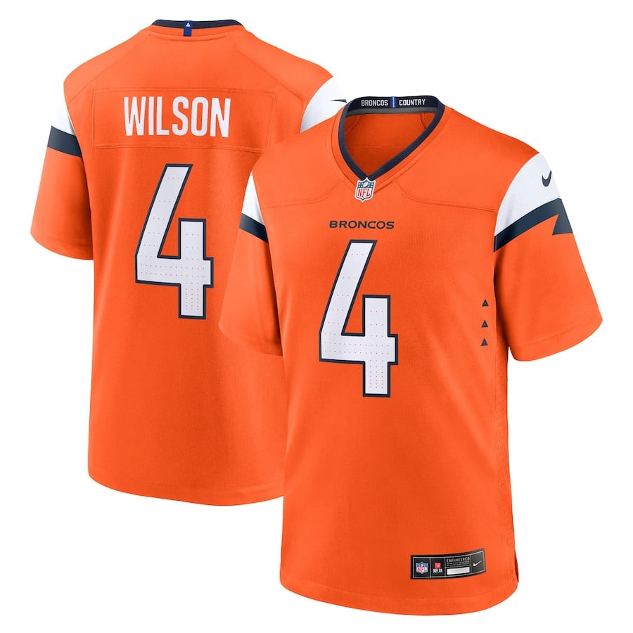 Zach Wilson 4 Denver Broncos Team Game Orange NFL Jersey Men's