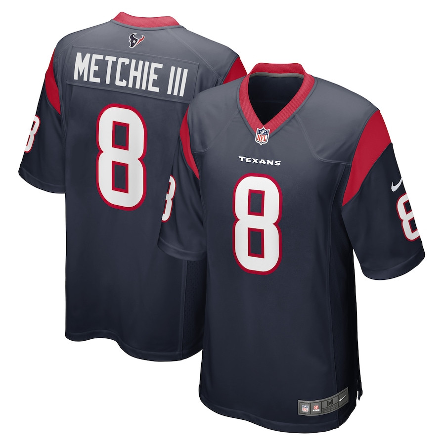 John Metchie III 8 Houston Texans Game Navy NFL Jersey Men's