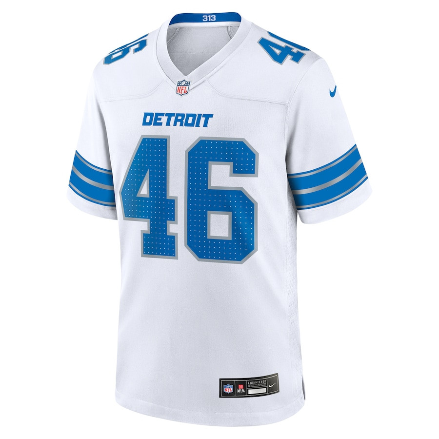 Jack Campbell 46 Detroit Lions White Game White NFL Jersey Men's