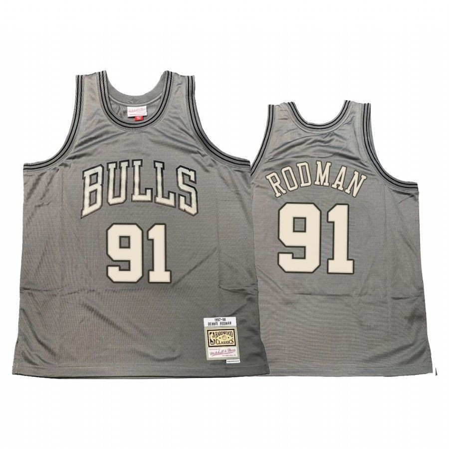 Dennis Rodman 91 Chicago Bulls Hardwood Classics Gray NBA Jersey Men's