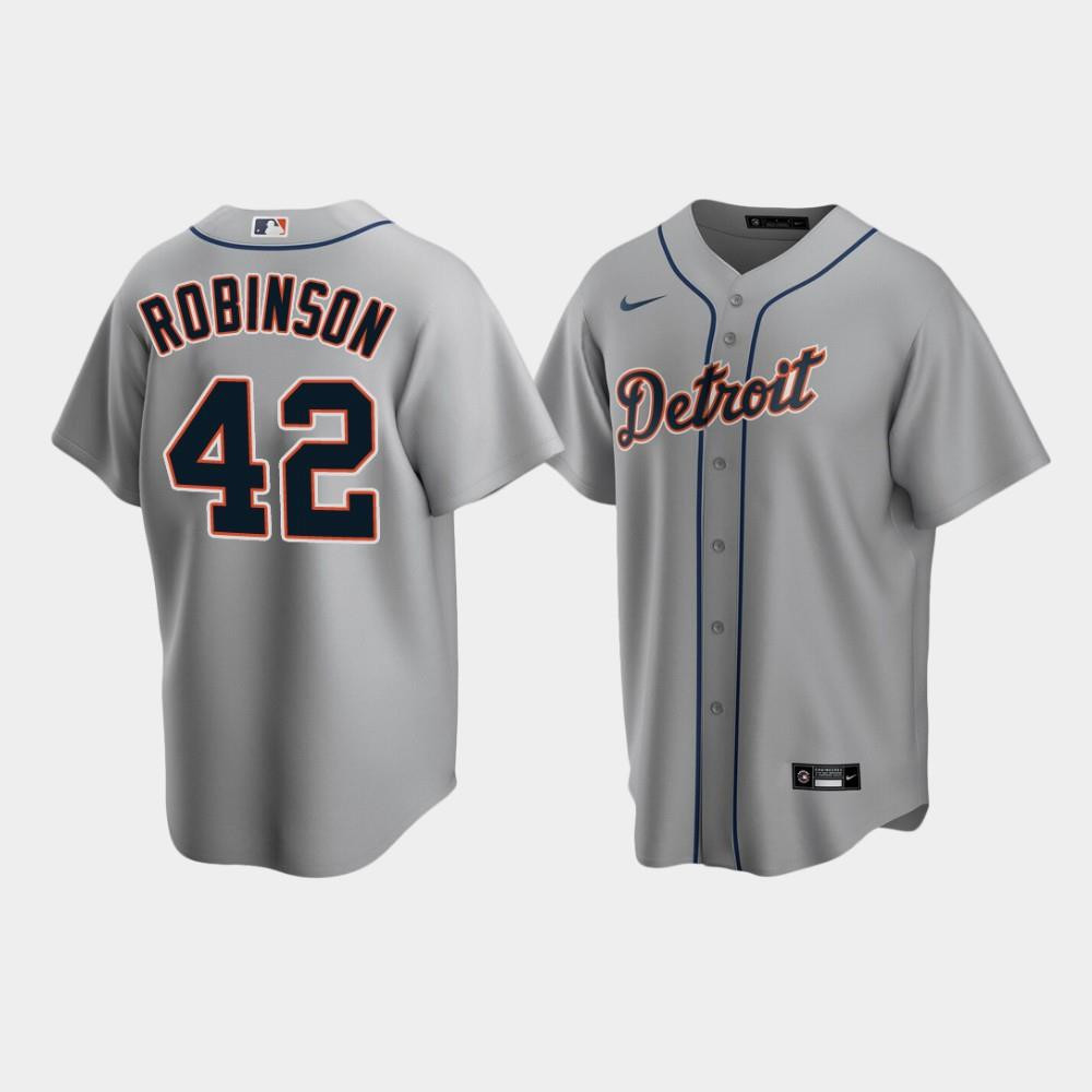 Detroit Tigers 42 Jackie Robinson Gray Road MLB Jersey Men's