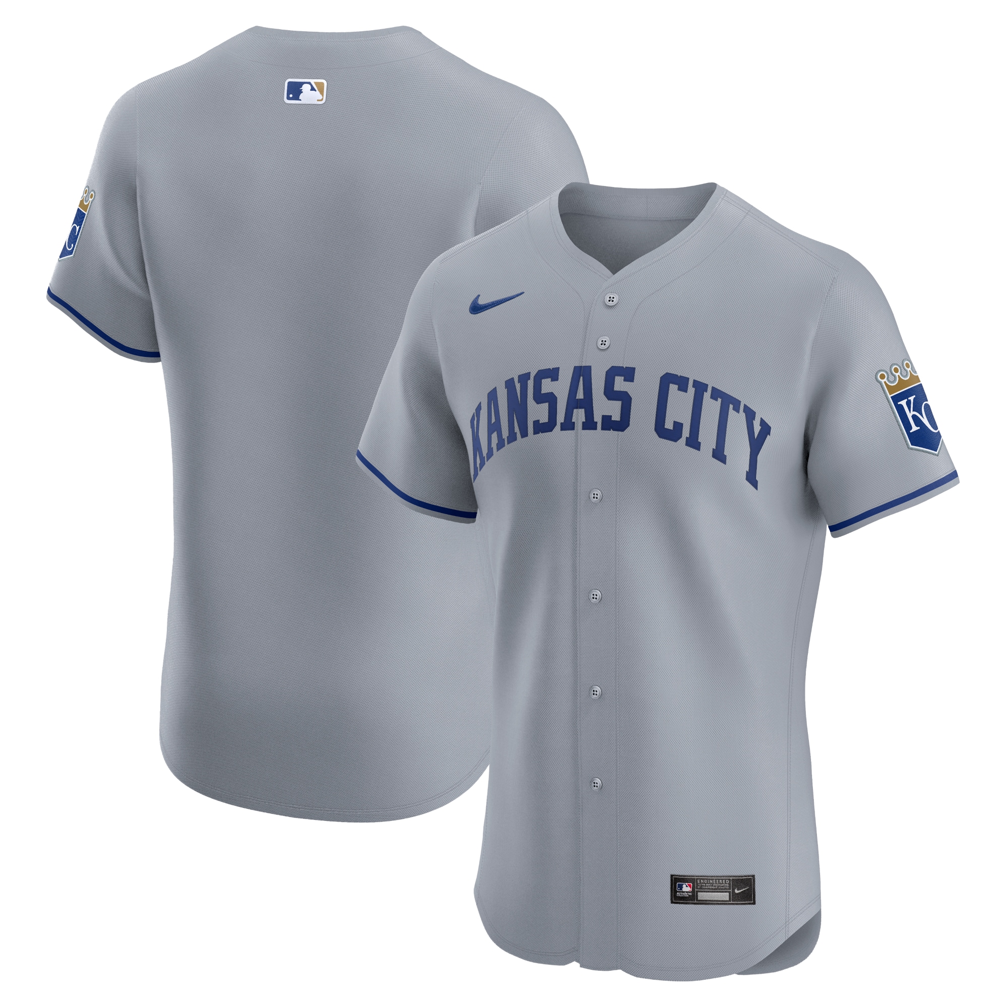 Kansas City Royals Gray Road Vapor Premier Elite Patch MLB Jersey Men's