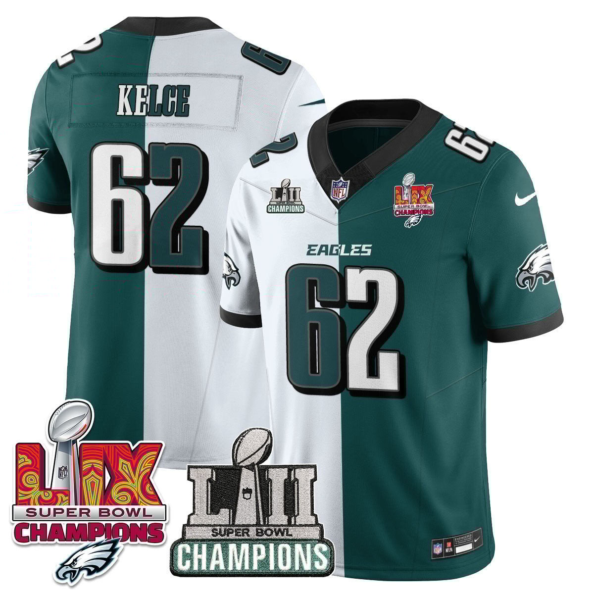 Jason Kelce 62 Philadelphia Eagles LII-LIX Super Bowl Champions Vapor Limited Split NFL Jersey Men's