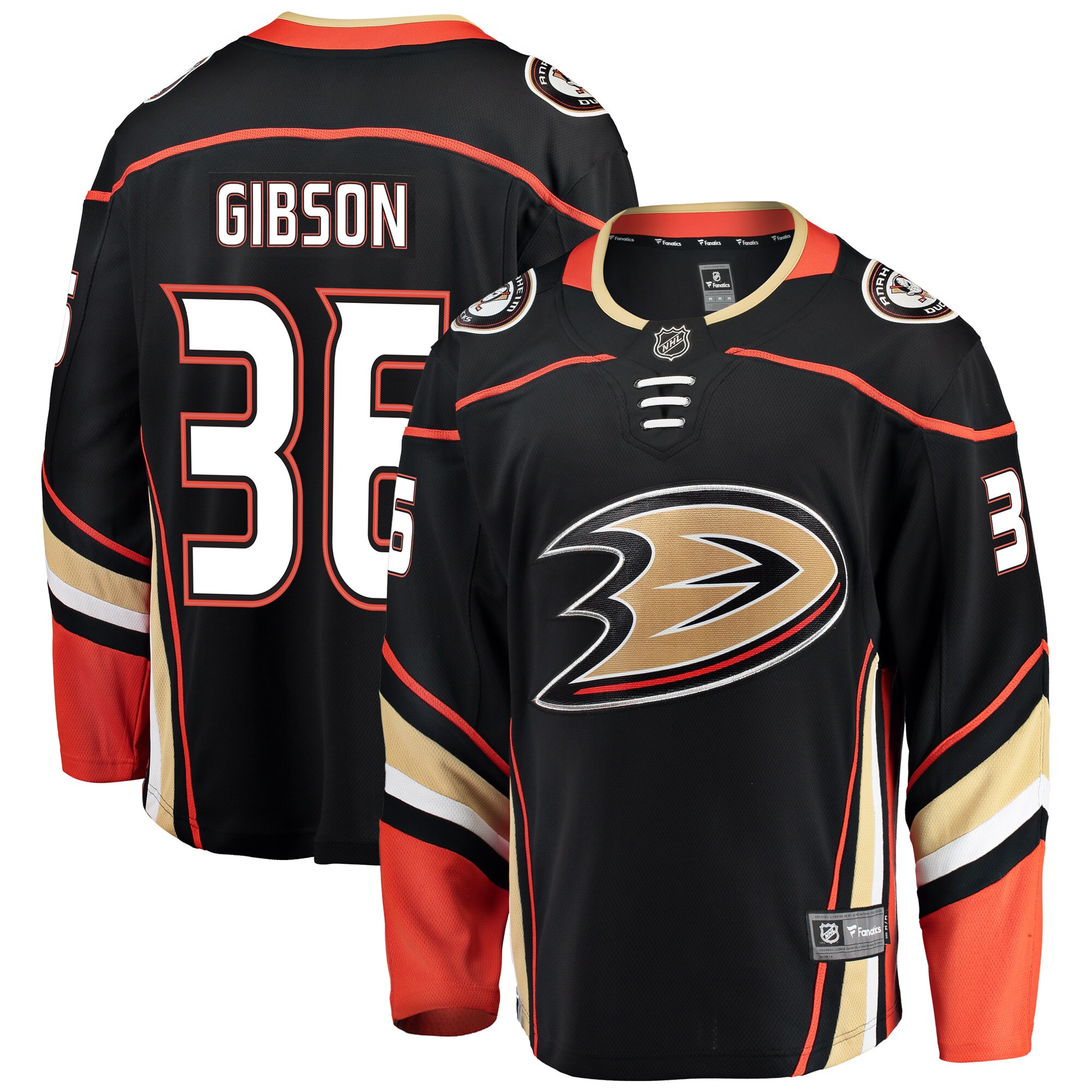 Anaheim Ducks John Gibson Black Breakaway Player NHL Jersey Men's
