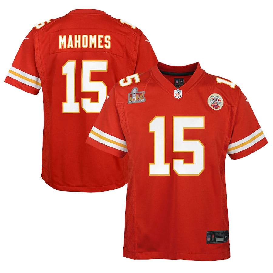 Patrick Mahomes 15 Kansas City Chiefs Super Bowl LIX Game Player Red NFL Jersey Youth