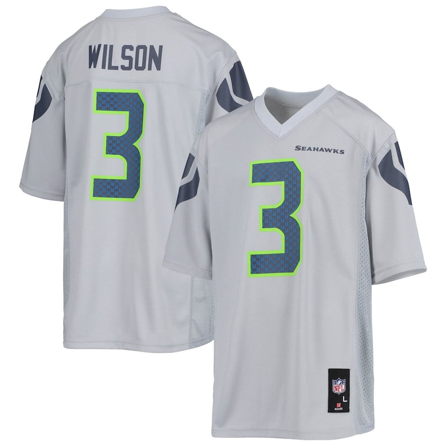 Russell Wilson 3 Seattle Seahawks Gray NFL Jersey Youth