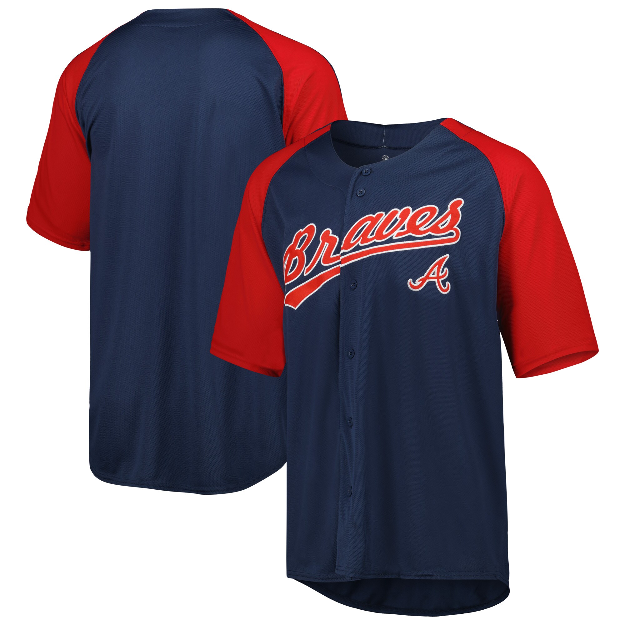 Atlanta Braves Stitches Navy Button-Down Raglan Fashion MLB Jersey Men's