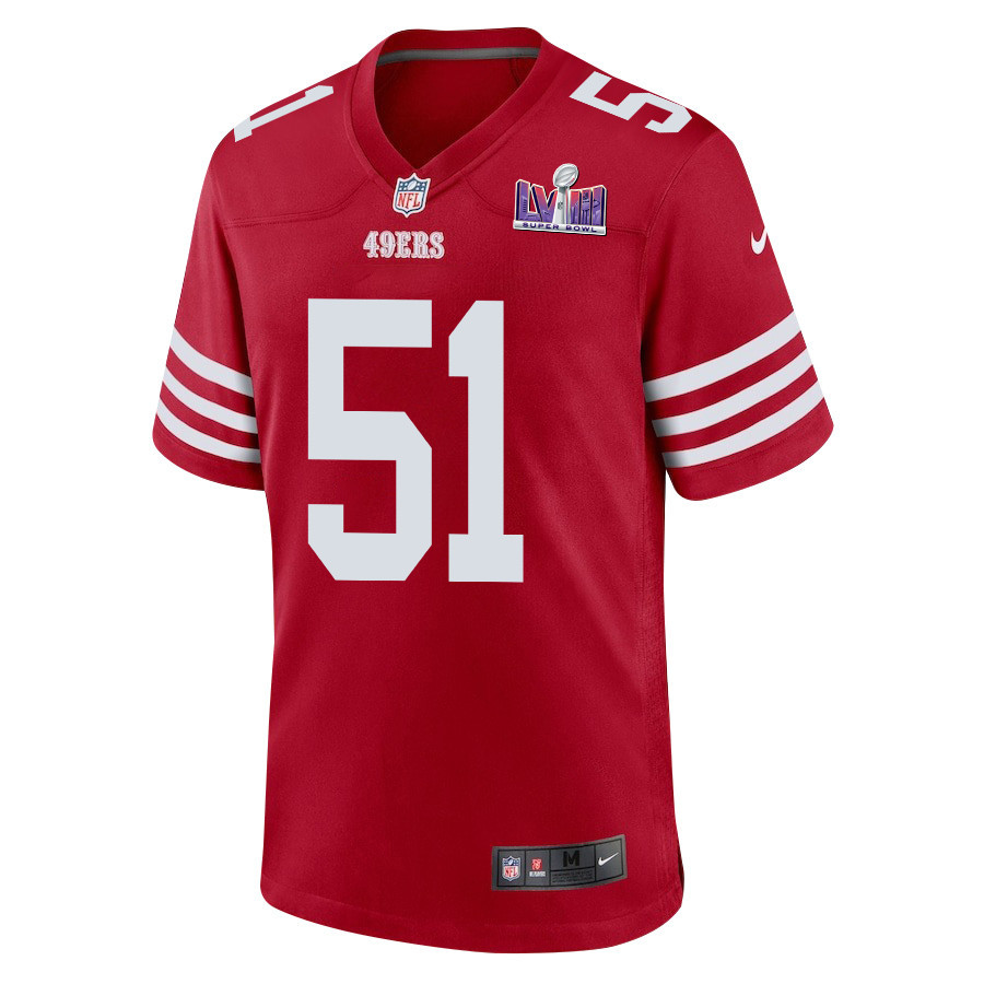 Robert Beal Jr. 51 San Francisco 49ers Super Bowl LVIII Patch Game Scarlet NFL Jersey Men's