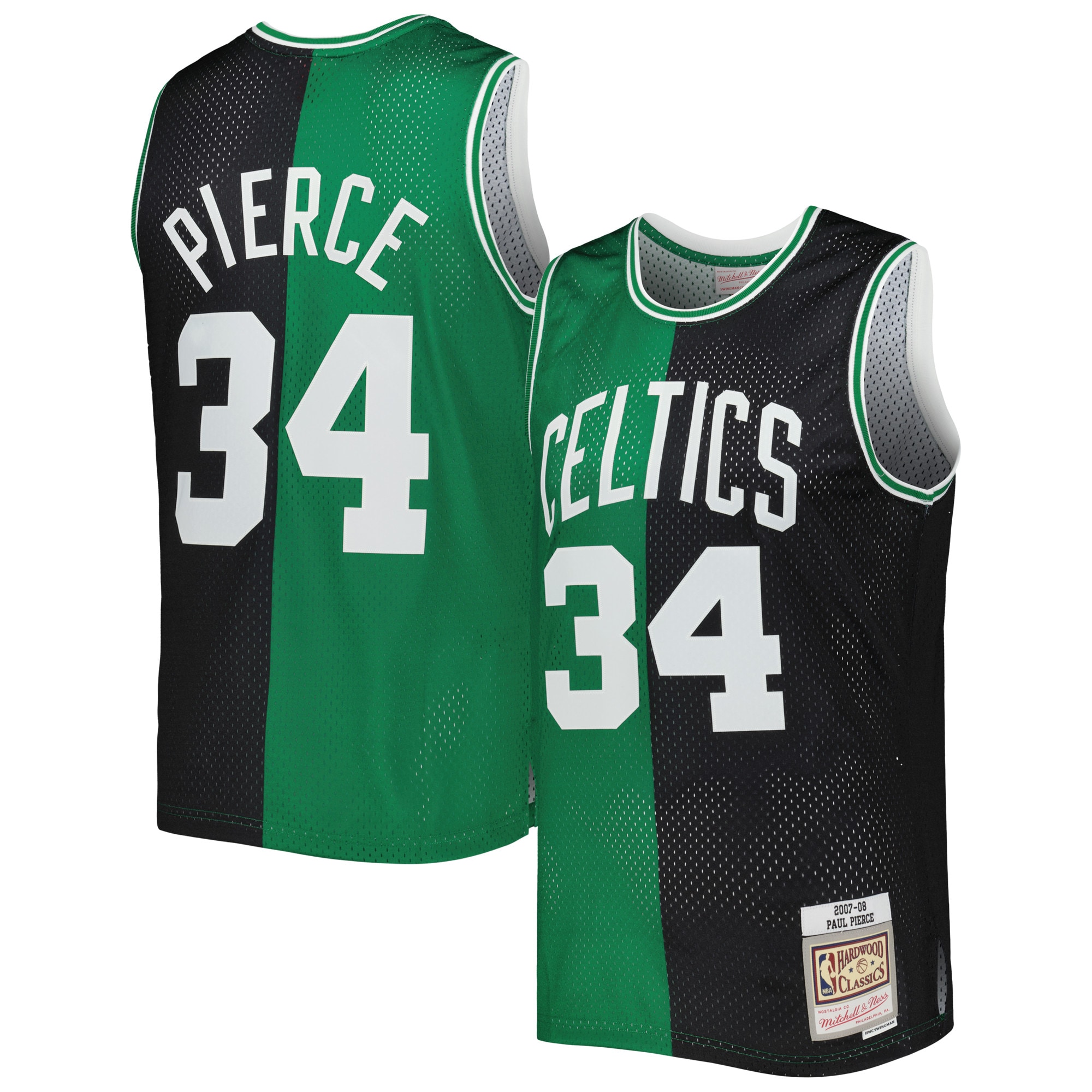 Mitchell Ness Paul Pierce Black/Kelly Green Boston Celtics Hardwood Classics 2007/08 Split Swingman NBA Jersey Men's