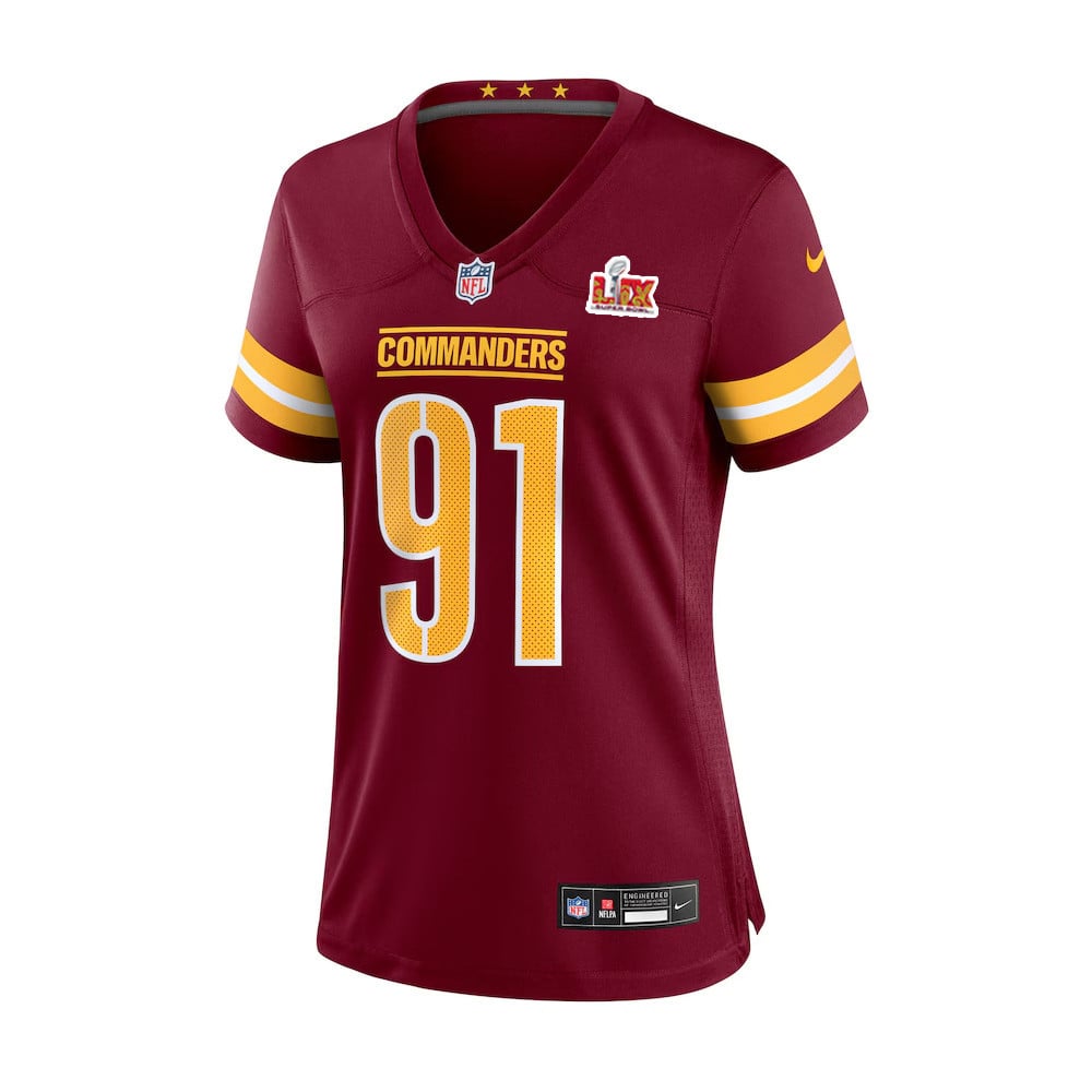 Carl Davis Jr. #91 Washington Commanders Super Bowl LIX Burgundy NFL Jersey Women's