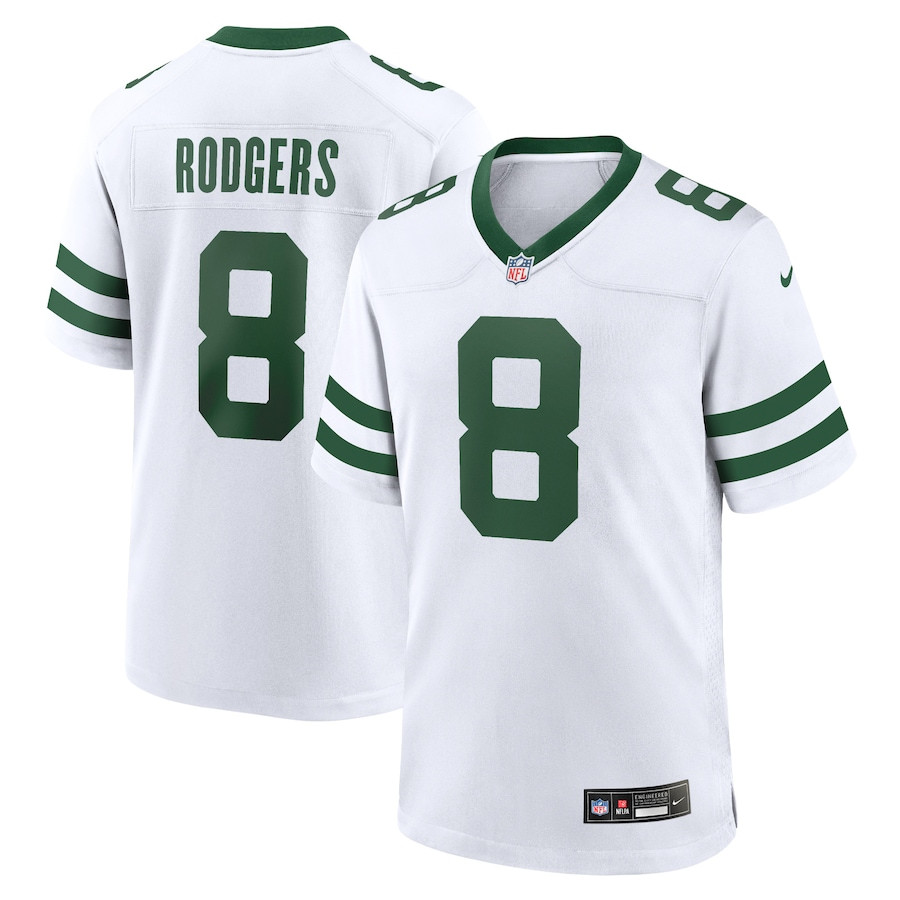 Aaron Rodgers 8 New York Jets Game Legacy White NFL Jersey Youth
