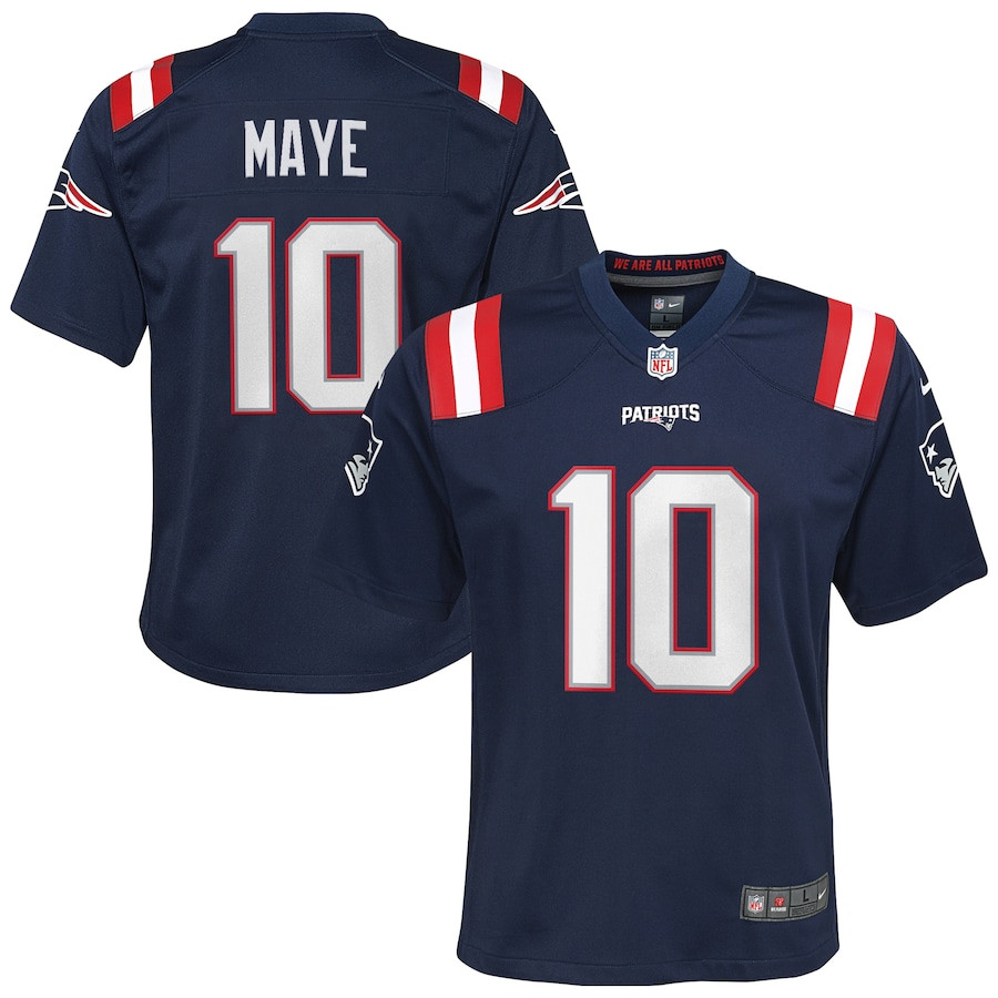 Drake Maye 10 New England Patriots 2024 Draft First Round Pick Player Game Navy NFL Jersey Youth