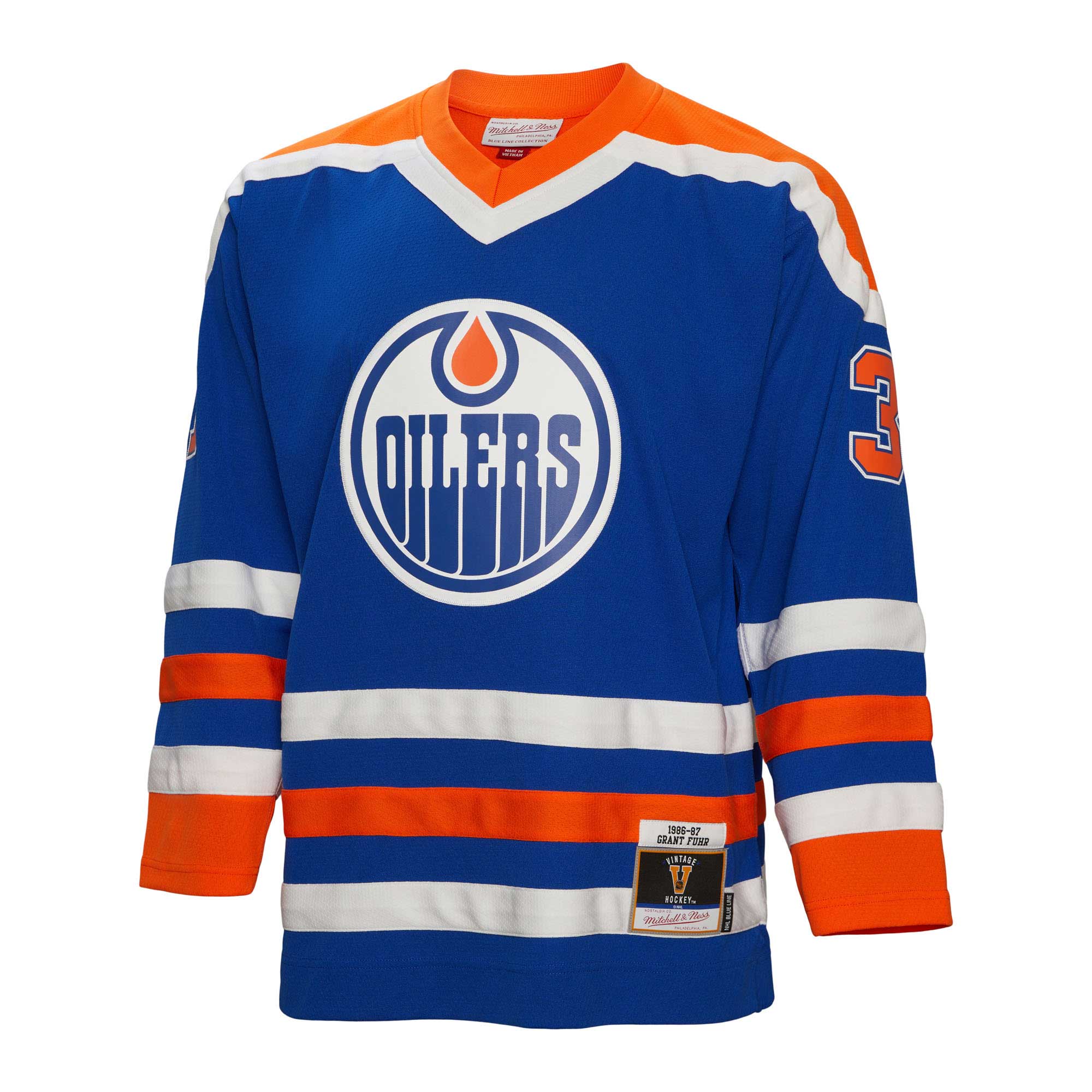 Edmonton Oilers Grant Fuhr Mitchell Ness Royal 1986/87 Blue Line Player NHL Jersey Men's