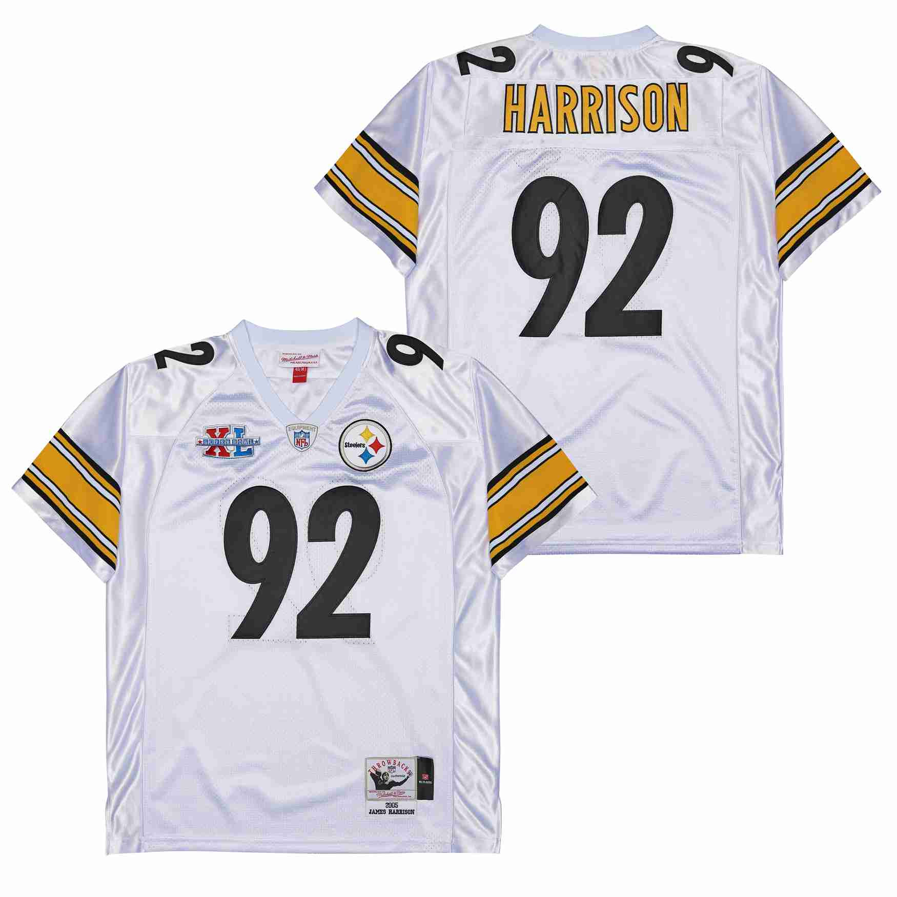 James Harrison 92 Pittsburgh Steelers Super Bowl XL Retro Throwback White NFL Jersey Men's