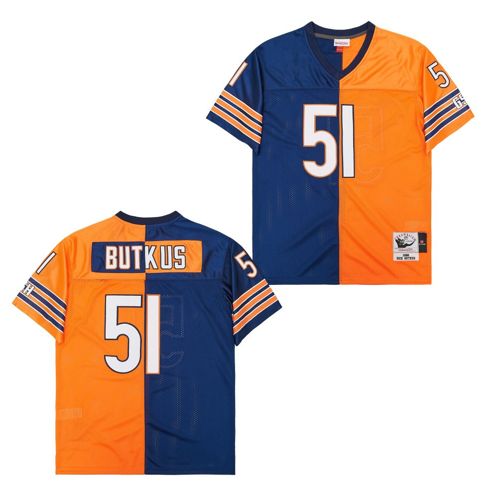 Dick Butkus 51 Chicago Bears Two-Toned Retro Throwback Orange/Navy NFL Jersey Men's