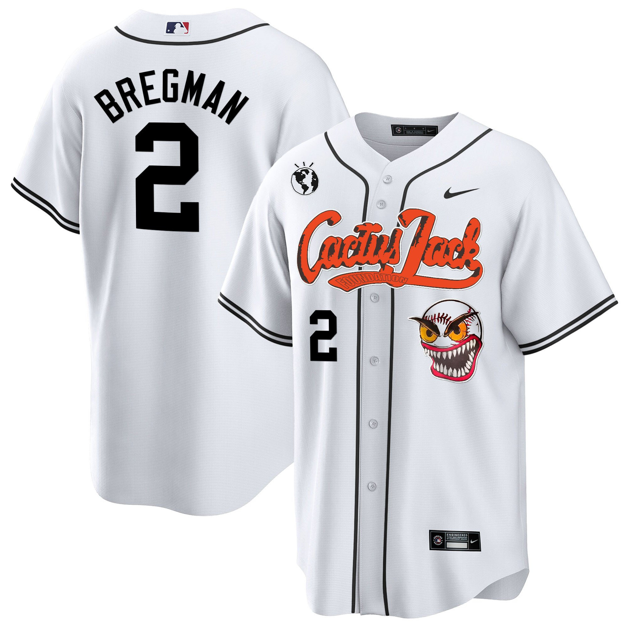Alex Bregman 2 Houston Astros Cactus Jack White Men MLB Jersey Men's