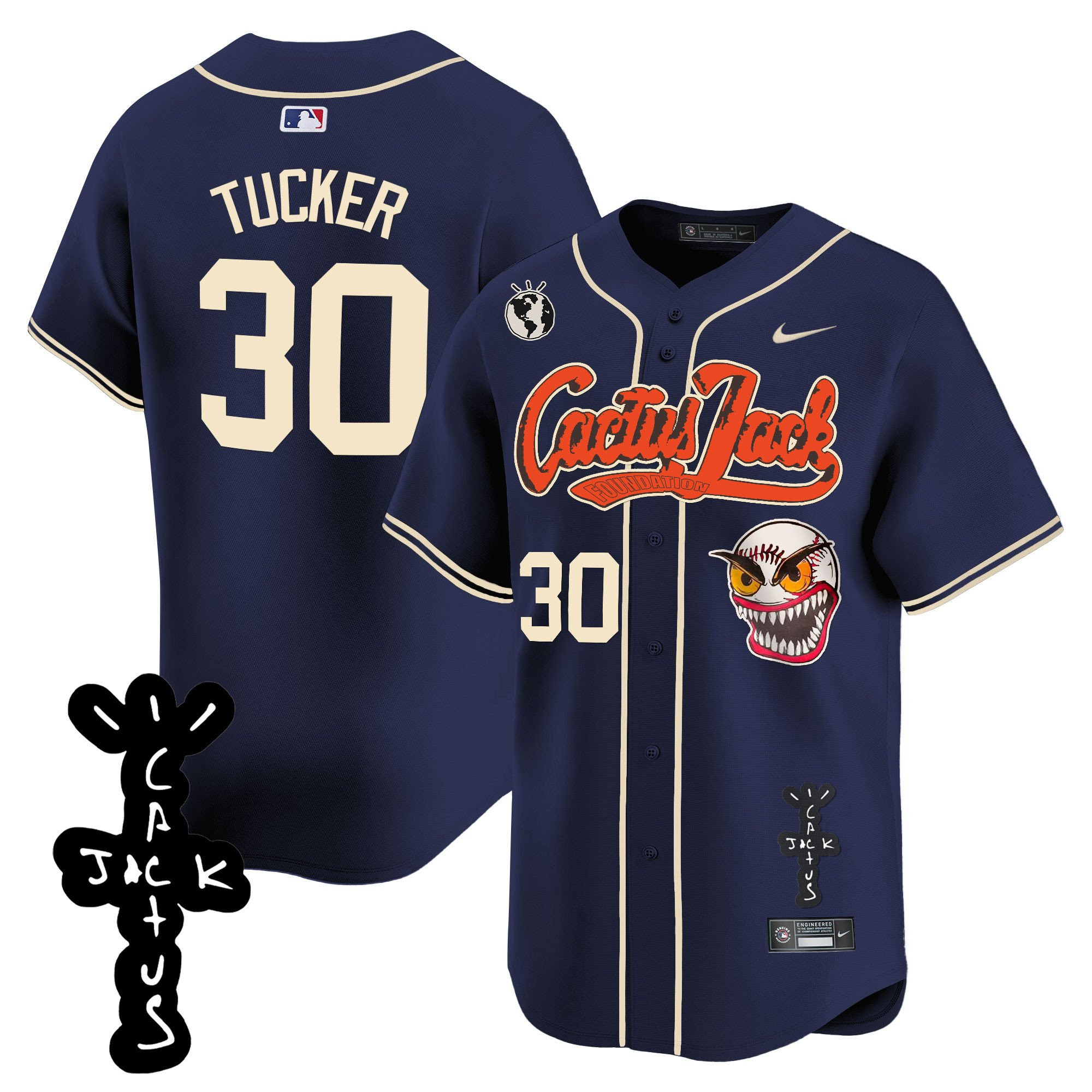 Kyle Tucker 30 Houston Astros Cactus Jack Patch V2 Navy MLB Jersey Men's
