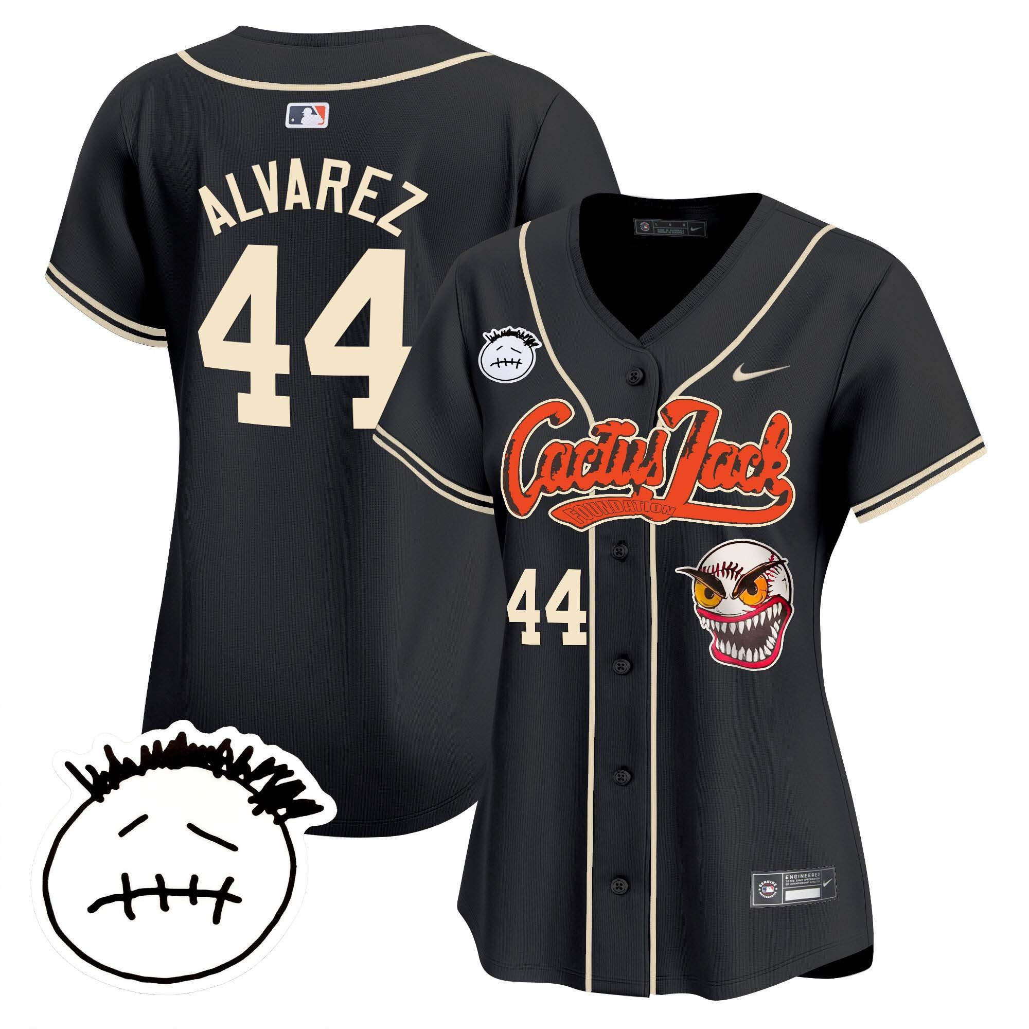 Yordan Alvarez 44 Houston Astros Cactus Jack Patch V3 Black MLB Jersey Women's