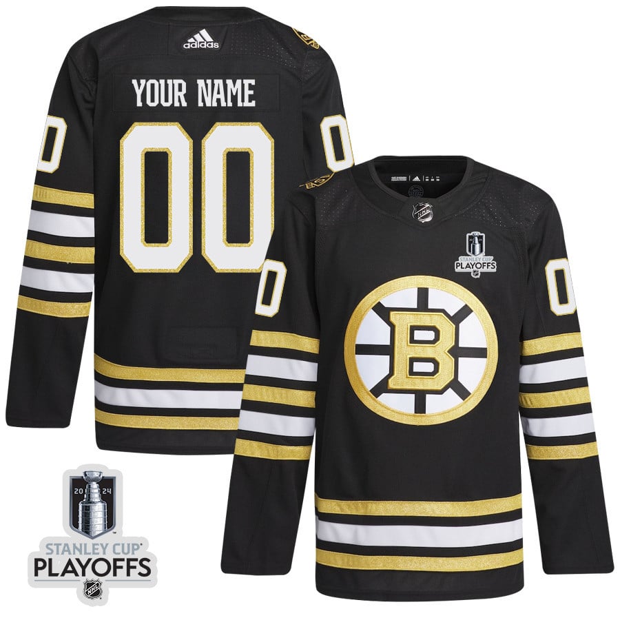 Boston Bruins 2024 Playoffs Patch Home Custom Black NHL Jersey Men's