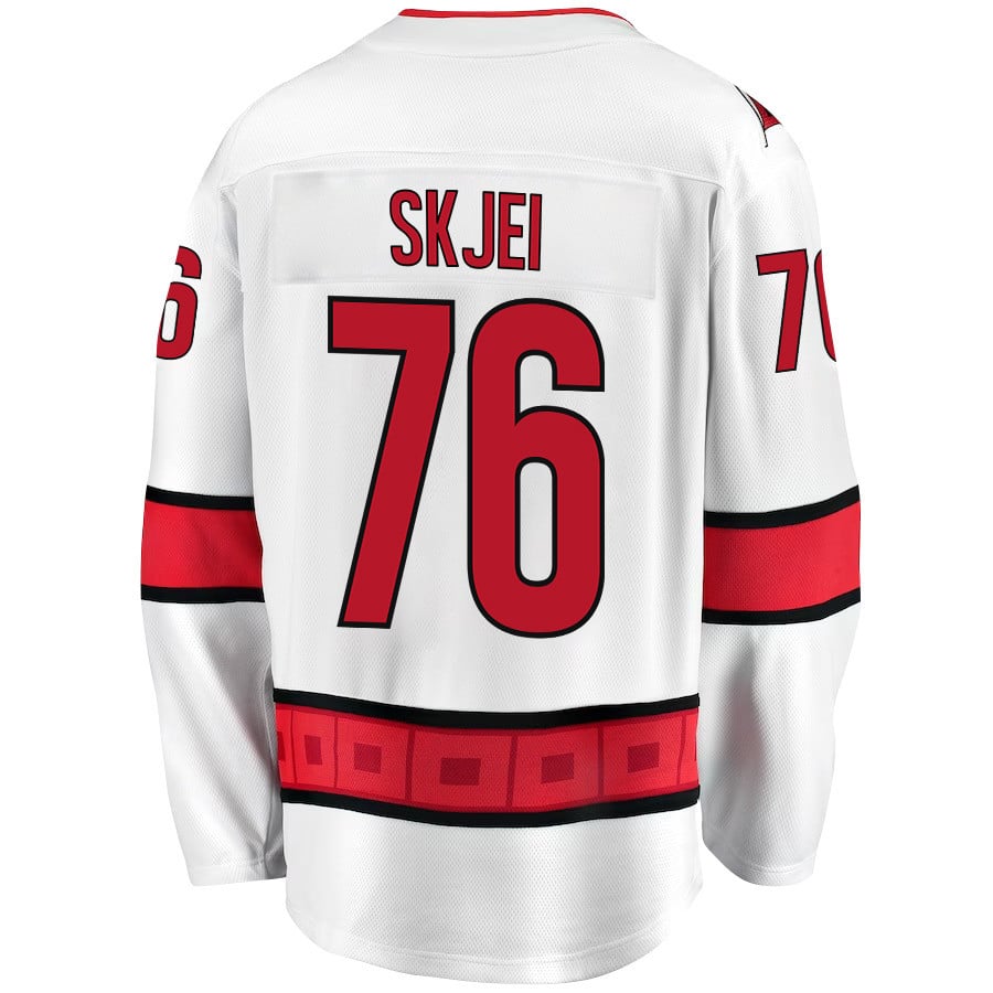 Brady Skjei 76 Carolina Hurricanes Stanley Cup 2023 Playoffs Patch Away Breakaway White NHL Jersey Men's