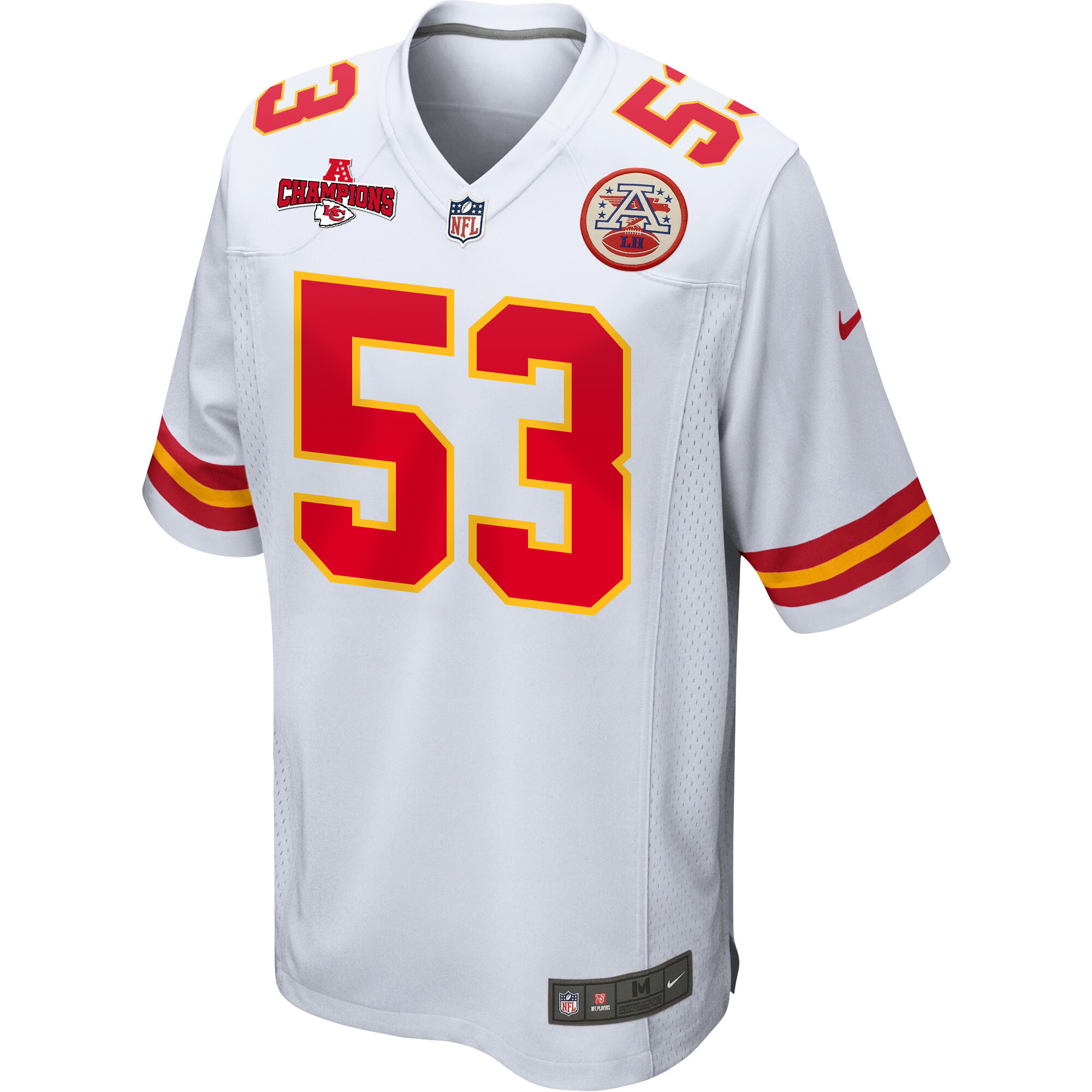 BJ Thompson 53 Kansas City Chiefs AFC Champions Patch Game White NFL Jersey Men's