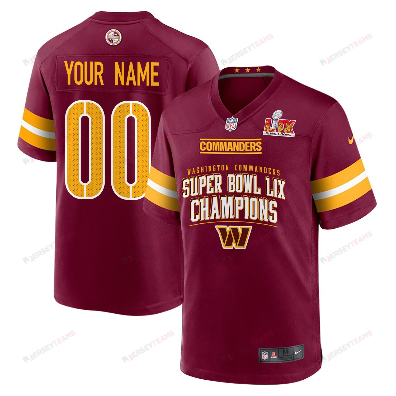 Washington Commanders Super Bowl LIX Champions V2 Game Custom Burgundy NFL Jersey Men's