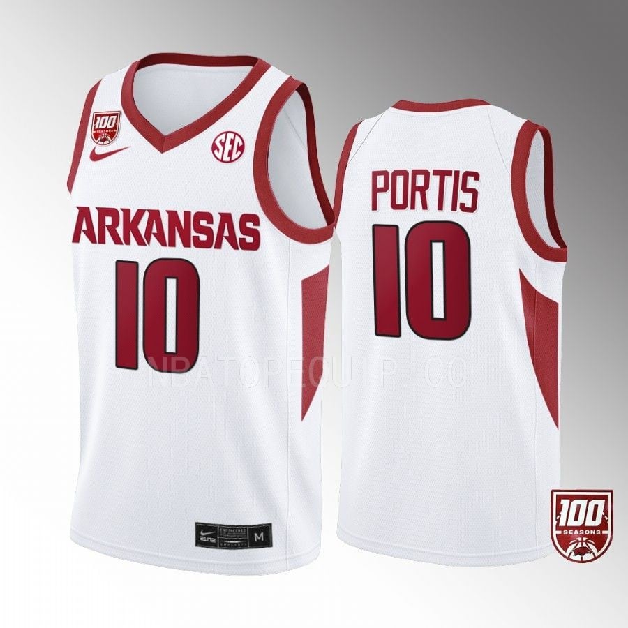 Arkansas Razorbacks Bobby Portis 10 100 Seaso White College Uniform NCAA Jersey Men's