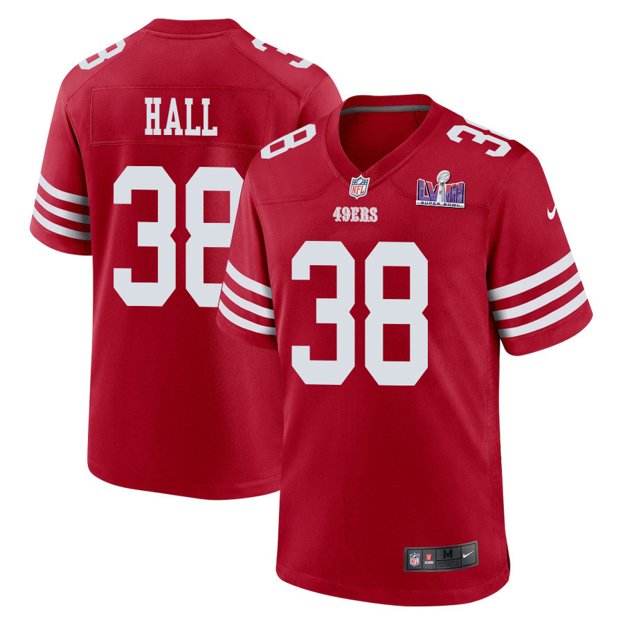Kemon Hall 38 San Francisco 49ers Super Bowl LVIII Patch Game Scarlet NFL Jersey Men's