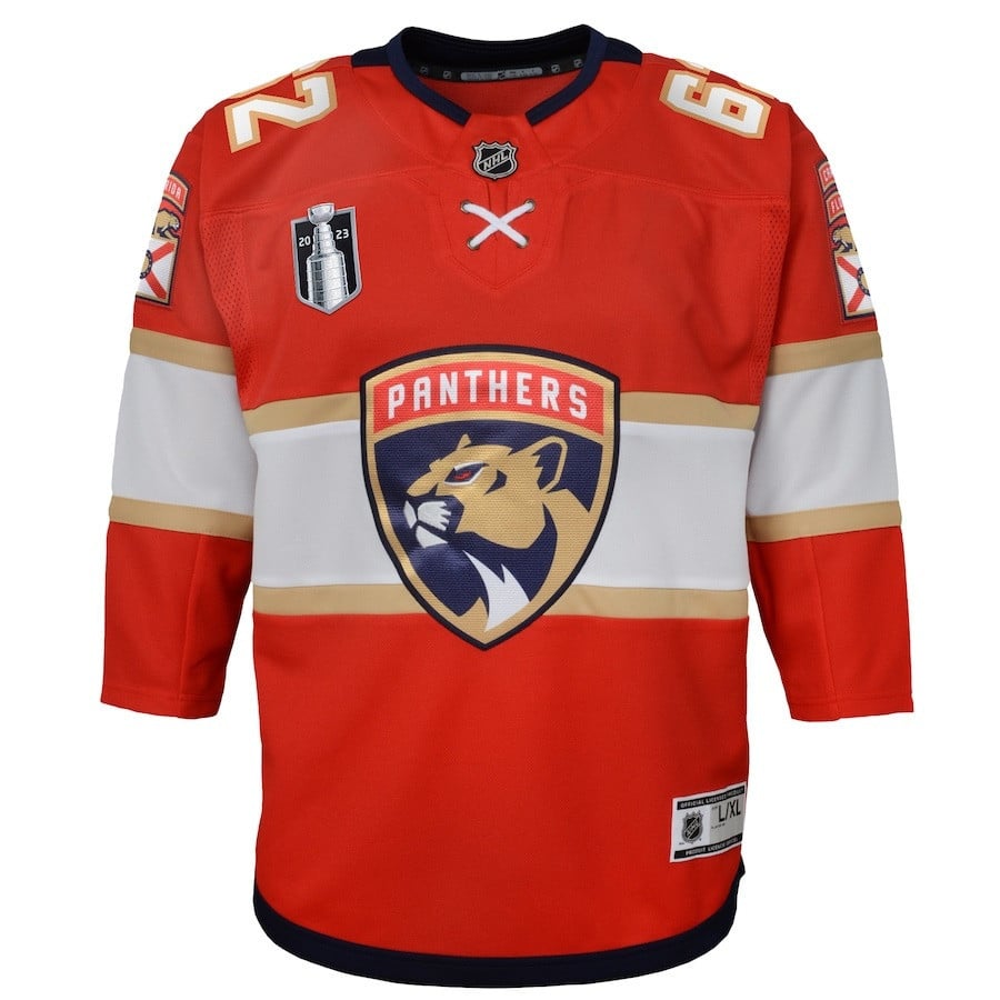 Brandon Montour 62 Florida Panthers 2023 Stanley Cup Final Home Red NHL Jersey Youth