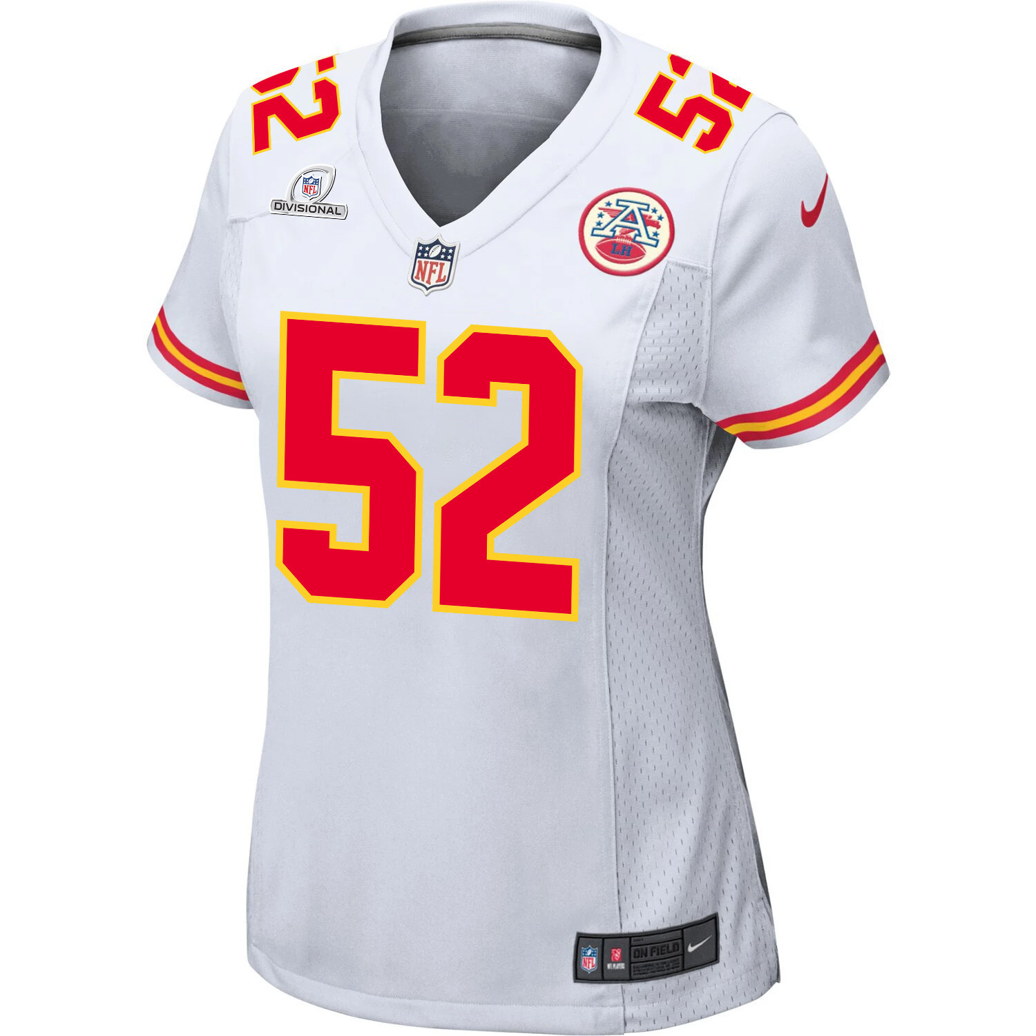 Creed Humphrey 52 Kansas City Chiefs Super Bowl LVIII Patch Game White NFL Jersey Women's