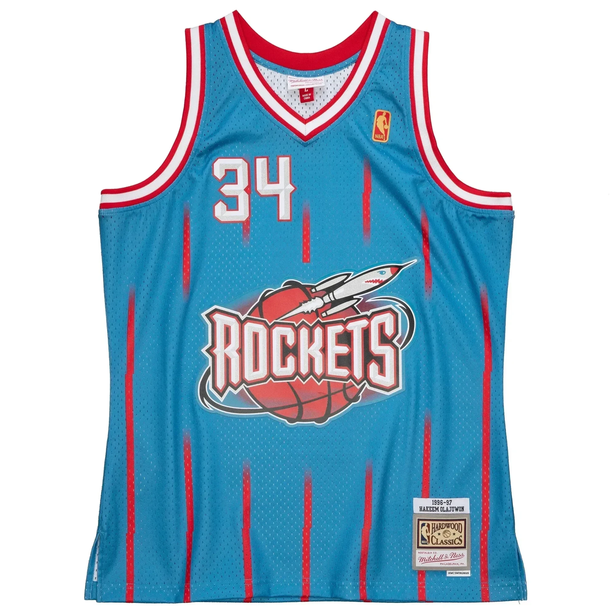 Hakeem Olajuwon Houston Rockets Mitchell Ness 1996-97 Hardwood Classics Reload 2.0 Swingman Light Blue NBA Jersey Men's