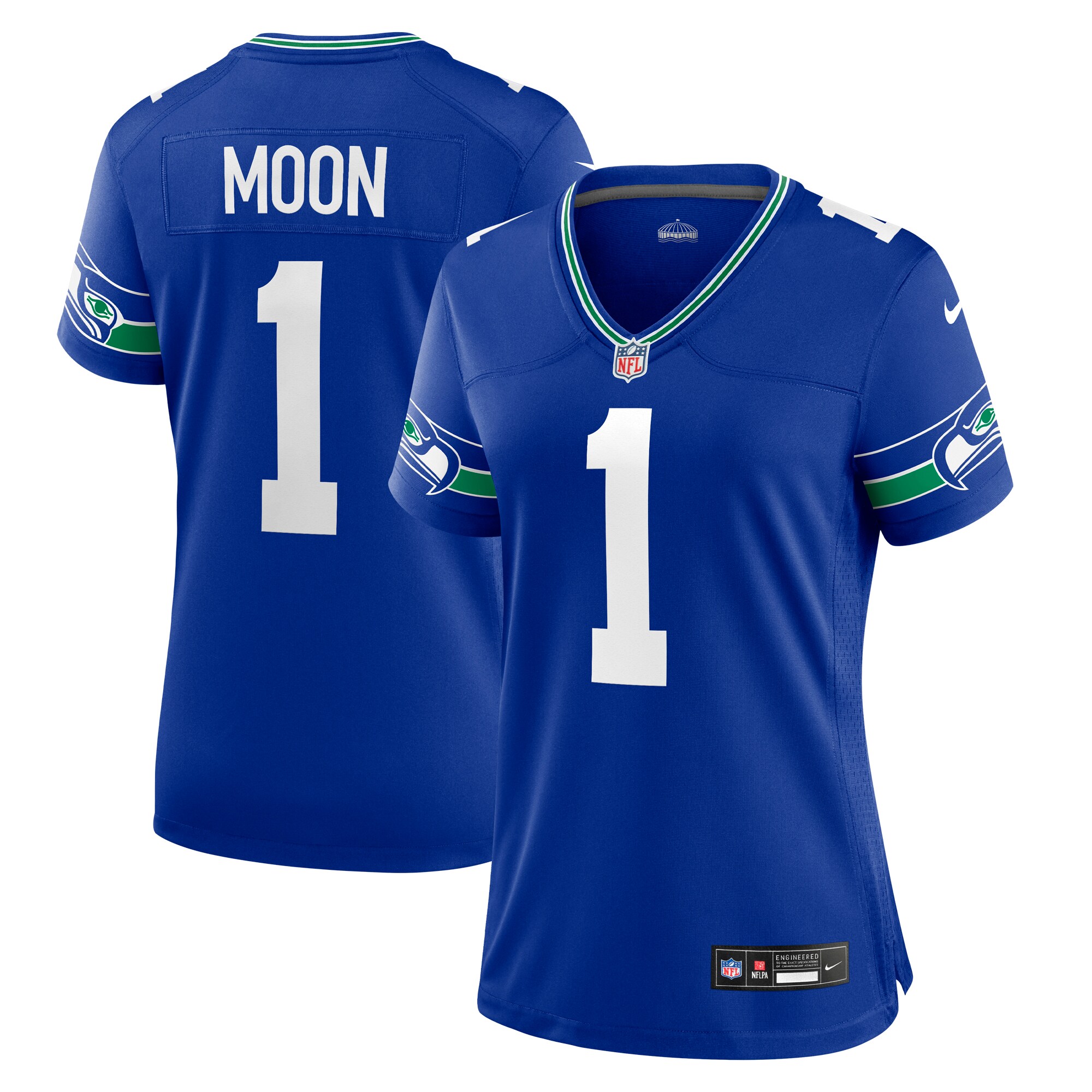 Seattle Seahawks Warren Moon Royal Throwback Retired Player Game NFL Jersey Women's