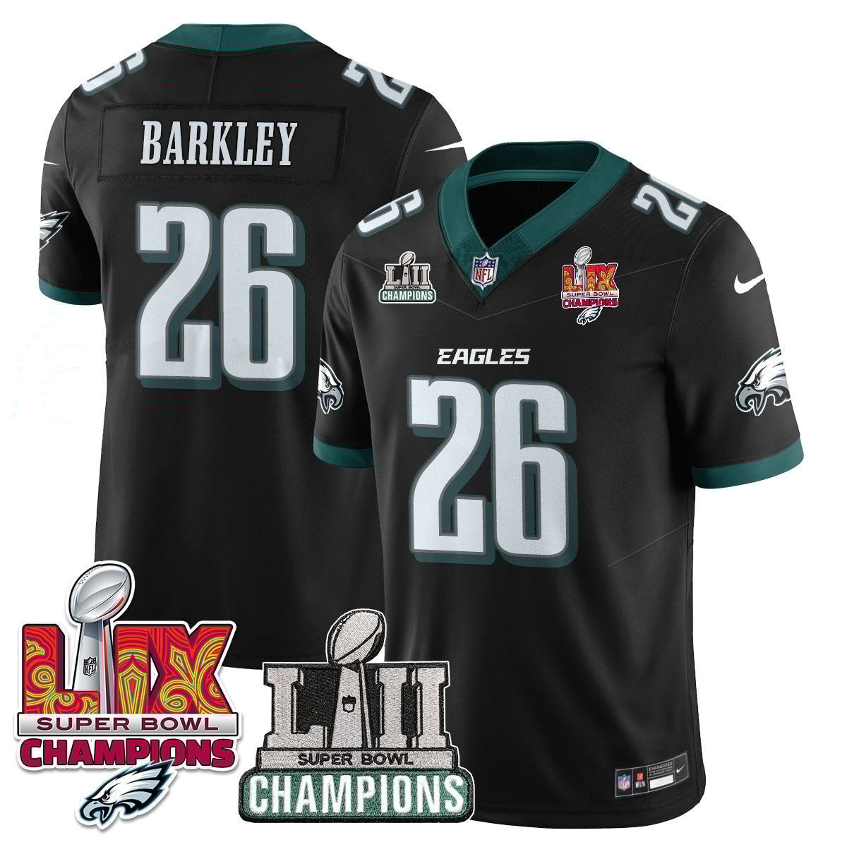 Saquon Barkley 26 Philadelphia Eagles LII-LIX Super Bowl Champions Vapor Limited Black NFL Jersey Men's