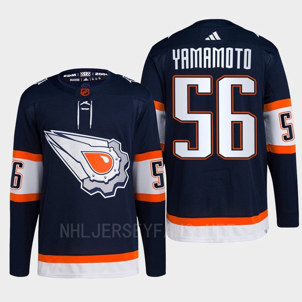 Edmonton Oilers Kailer Yamamoto 56 Navy Primegreen Reverse Retro 2.0 2022 NHL Jersey Men's