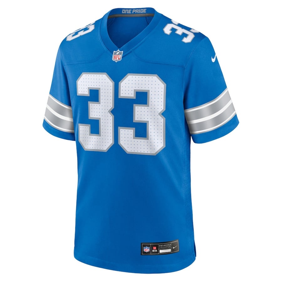 Sione Vaki 33 Detroit Lions Team Game Blue NFL Jersey Men's