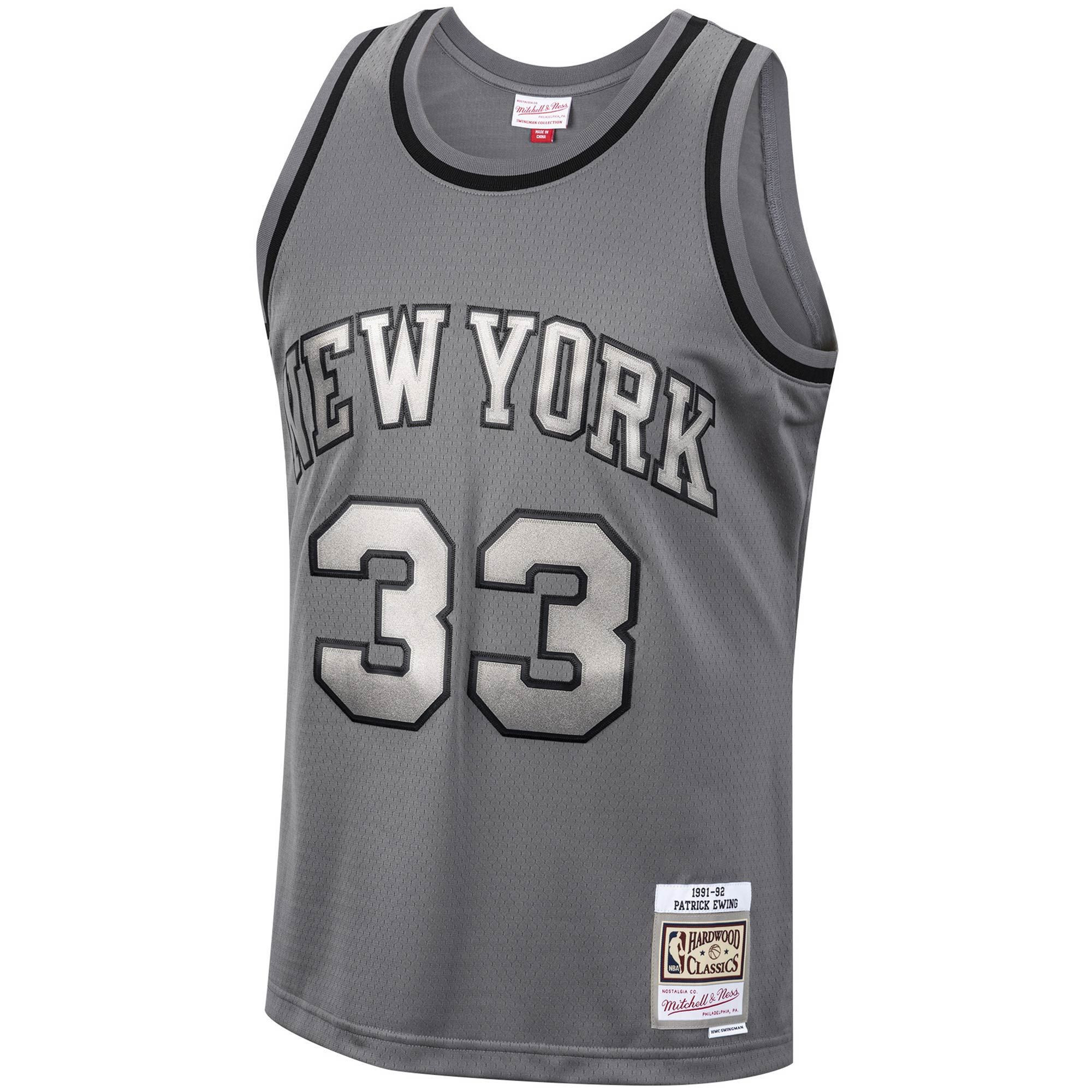 Patrick Ewing New York Knicks Mitchell Ness Hardwood Classics Retired Player 1991/92 Metal Works Swingman ??Charcoal NBA Jersey Men's