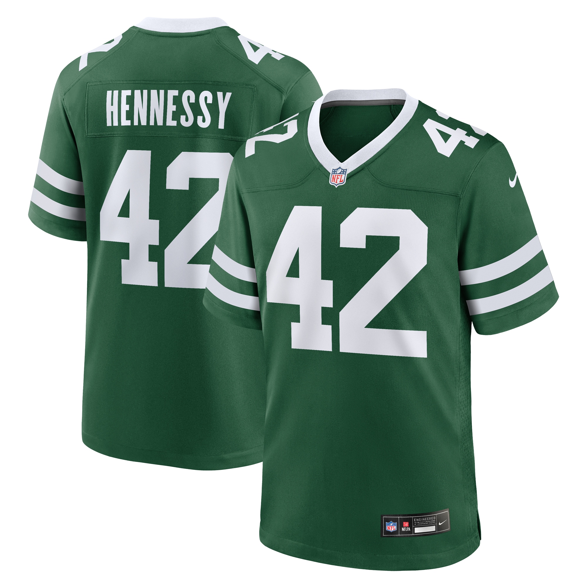 New York Jets Thomas Hennessy Legacy Green Team Game NFL Jersey Men's