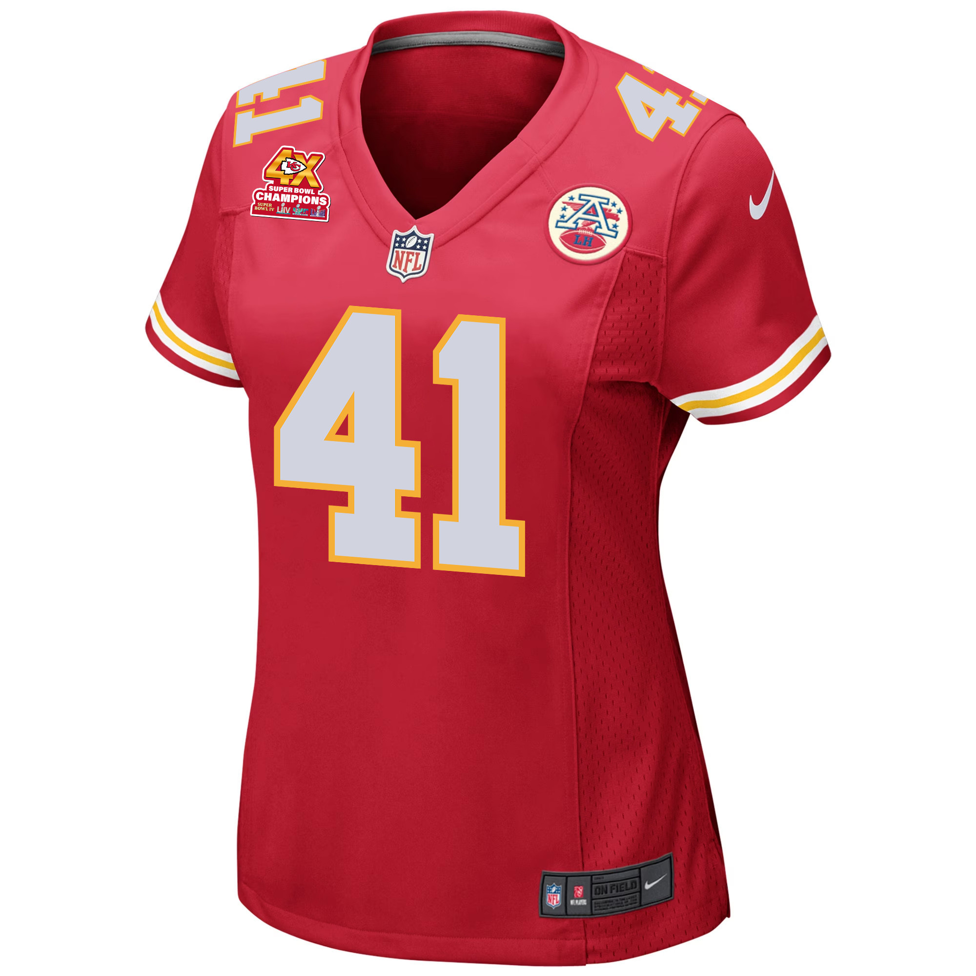 James Winchester 41 Kansas City Chiefs Super Bowl LVIII Champions 4X Game Red NFL Jersey Women's