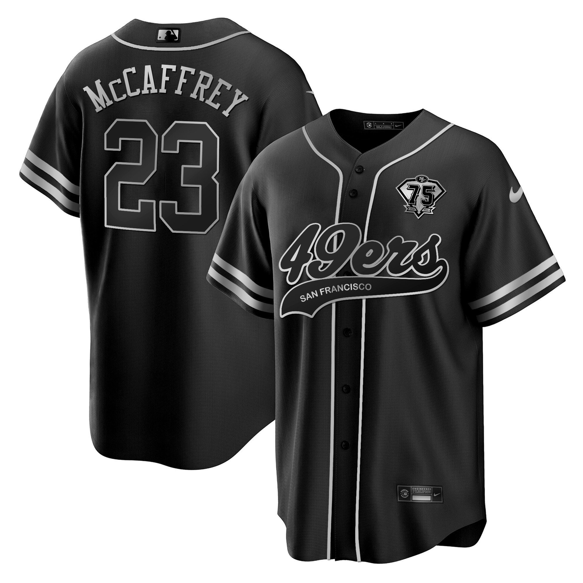 Christian McCaffrey 23 San Francisco 49ers Black Silver MLB Jersey Men's