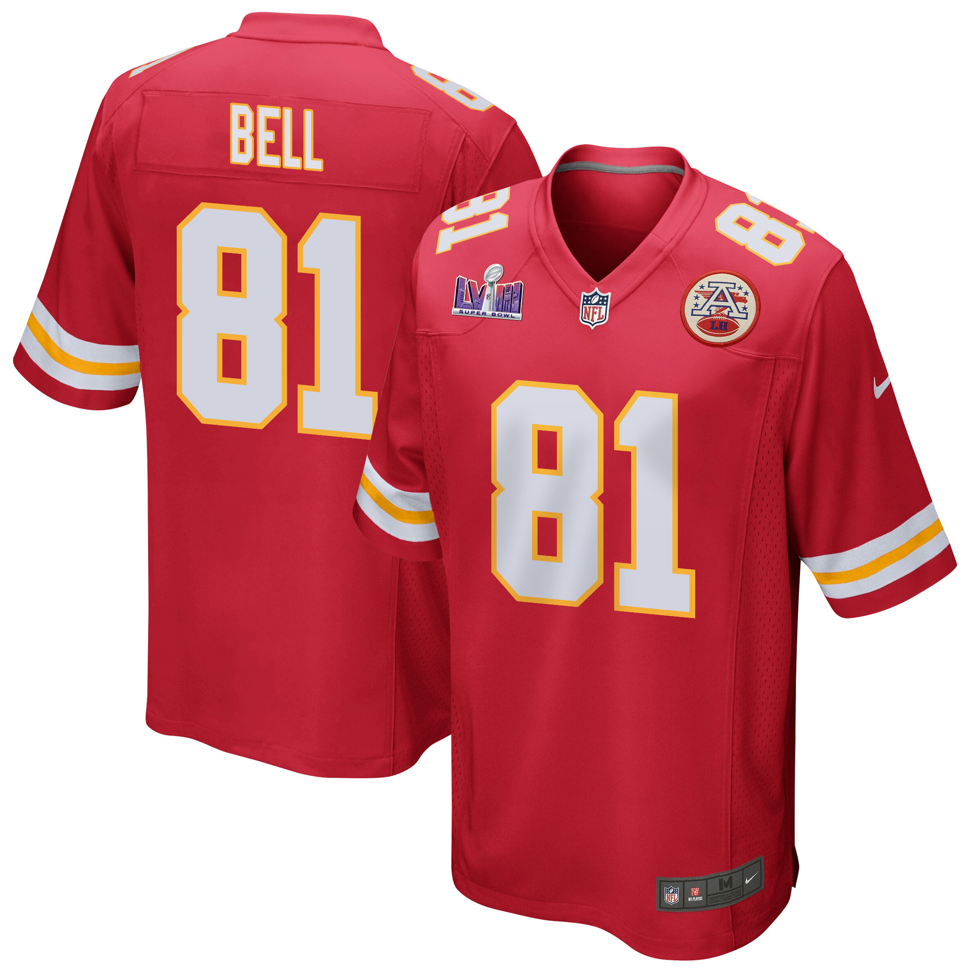 Blake Bell 81 Kansas City Chiefs Super Bowl LVIII Patch Game Red NFL Jersey Men's