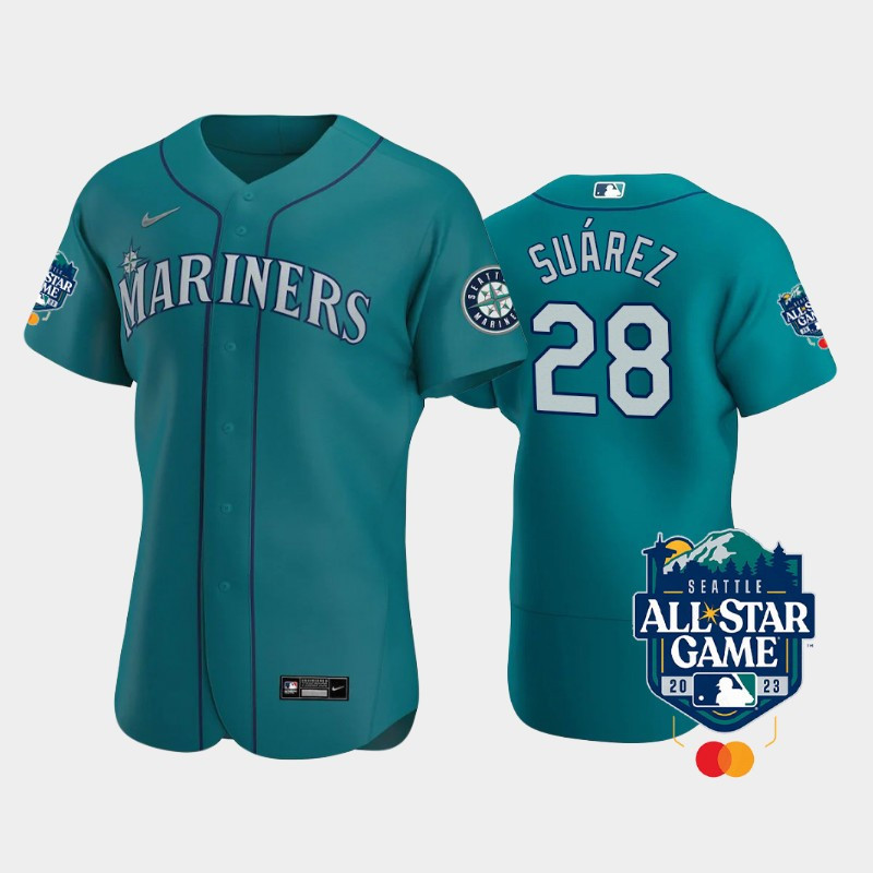2023 All Star Game Seattle Mariners 28 Eugenio Suarez Aqua MLB Jersey Men's