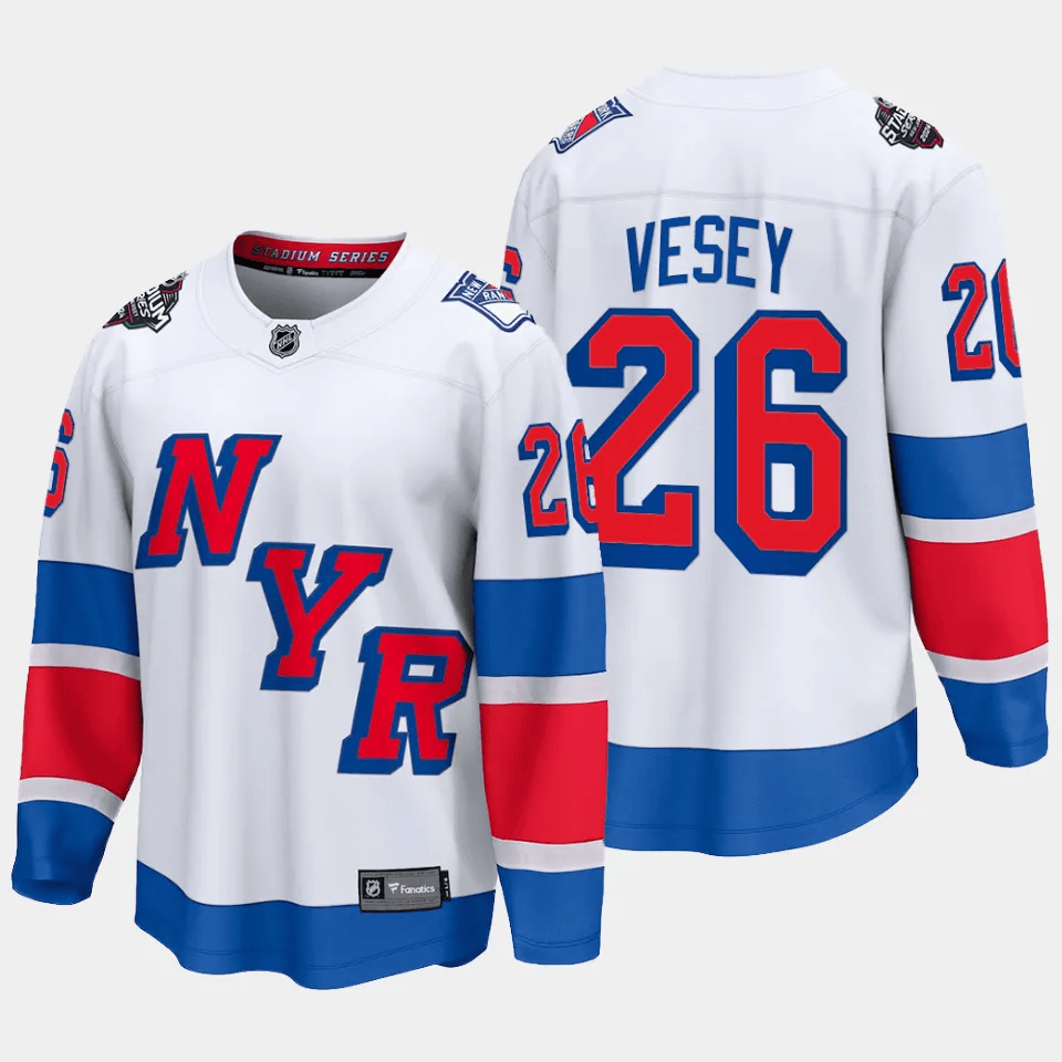 Jimmy Vesey 26 New York Rangers 2024 Stadium Series Patch Breakaway White NHL Jersey Men's