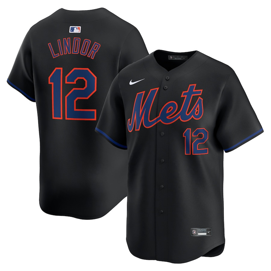 Francisco Lindor 12 New York Mets Alternate Limited Black MLB Jersey Men's