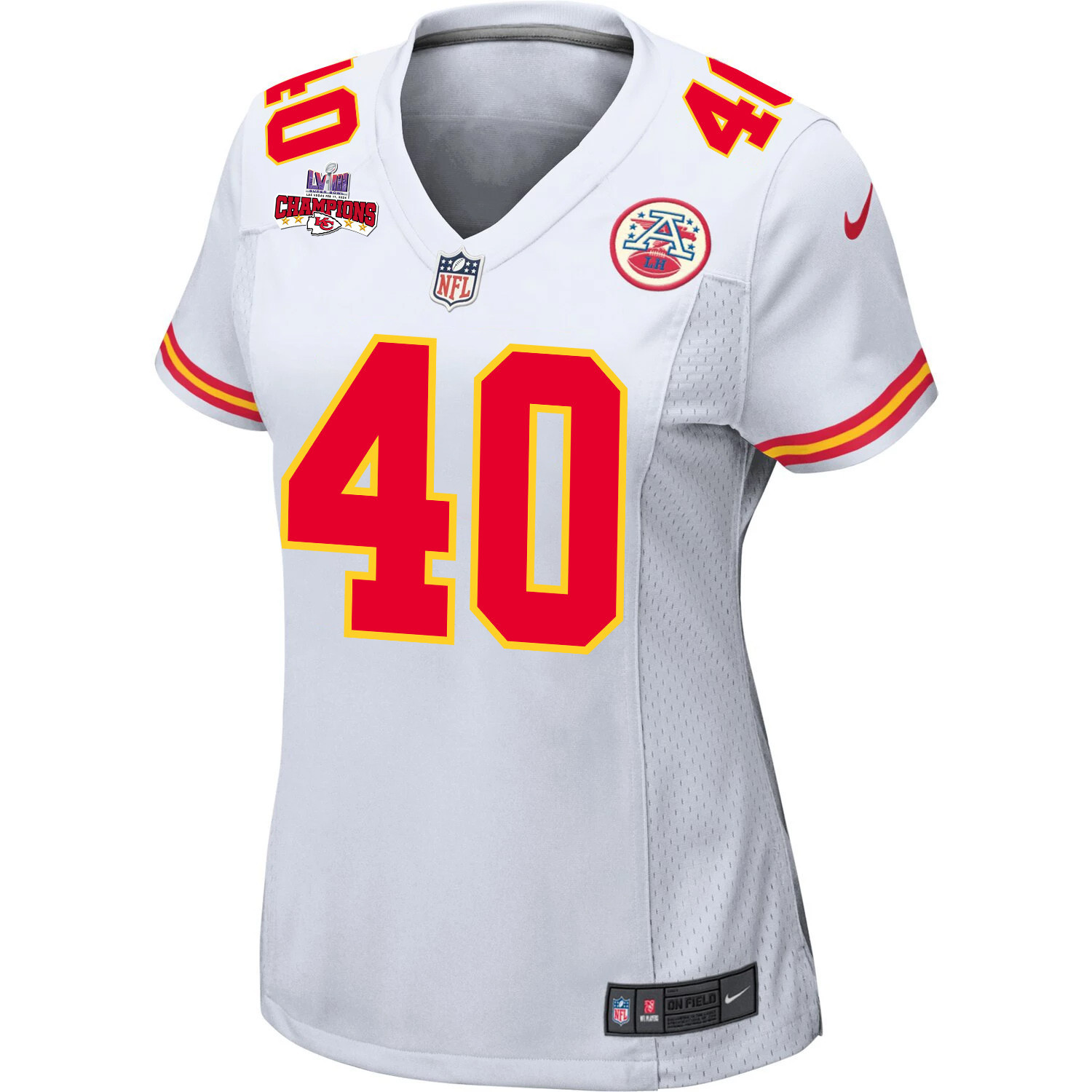 Ekow Boye-Doe 40 Kansas City Chiefs Super Bowl LVIII Champions 4 Stars Patch Game White NFL Jersey Women's