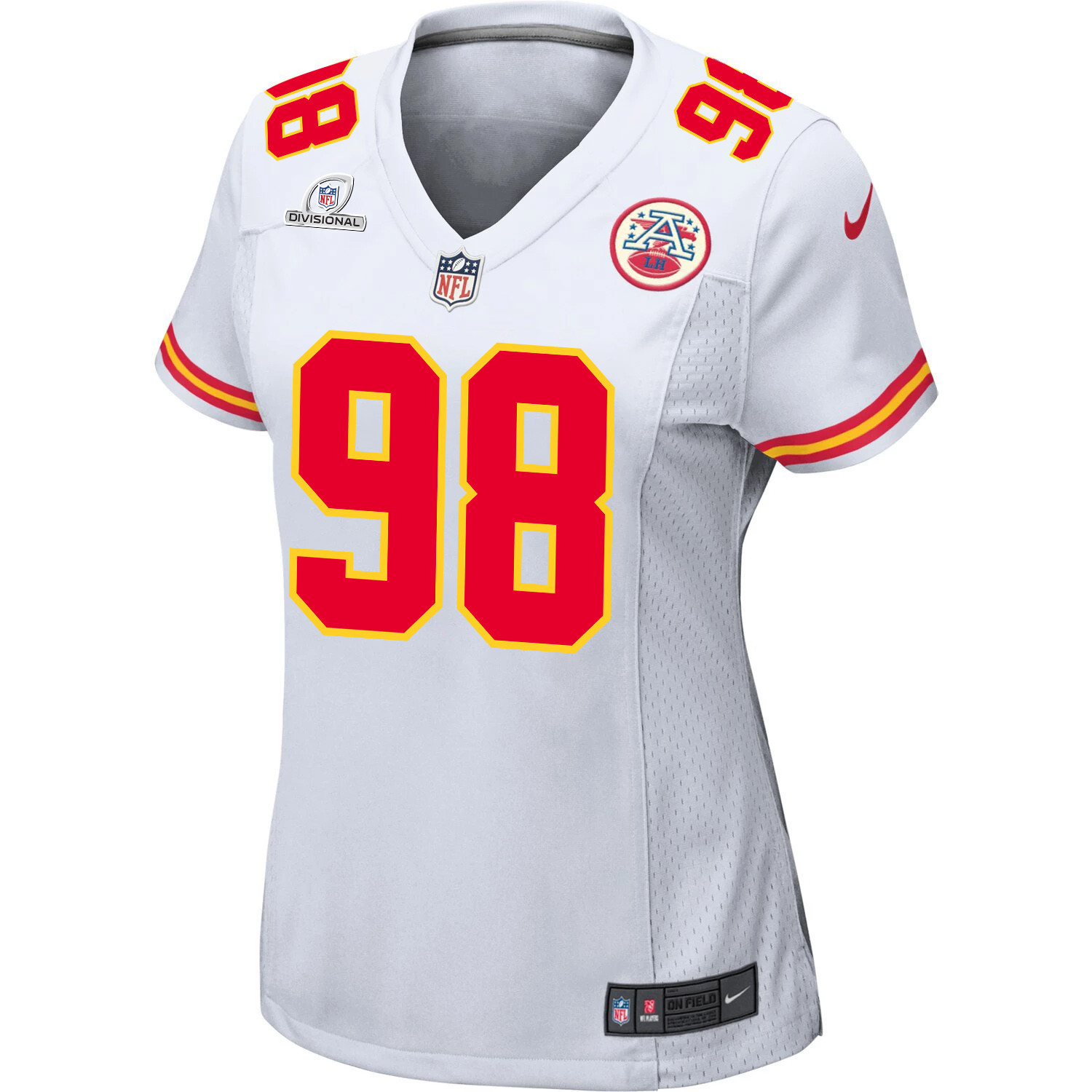 Tershawn Wharton 98 Kansas City Chiefs Super Bowl LVIII Patch Game White NFL Jersey Women's