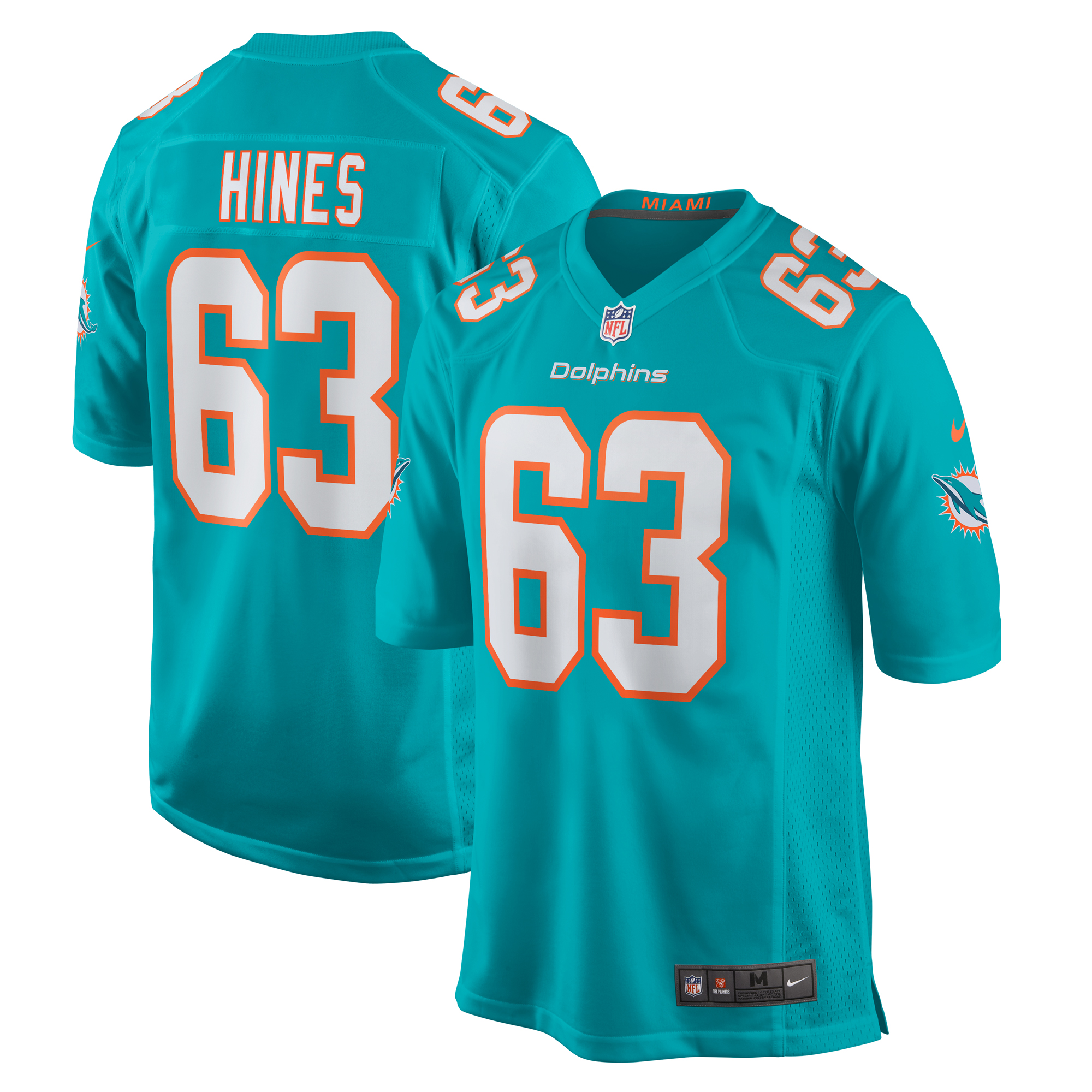 Miami Dolphins Chasen Hines Aqua Team Game NFL Jersey Men's