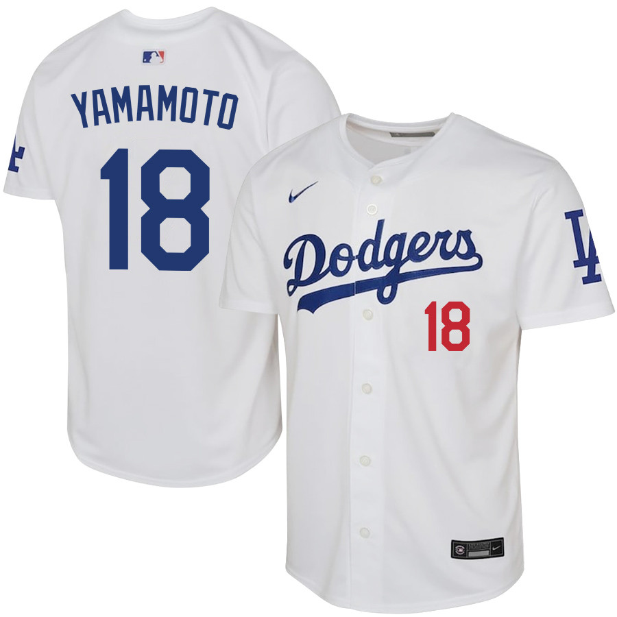 Yoshinobu Yamamoto 18 Los Angeles Dodgers Home White MLB Jersey Youth