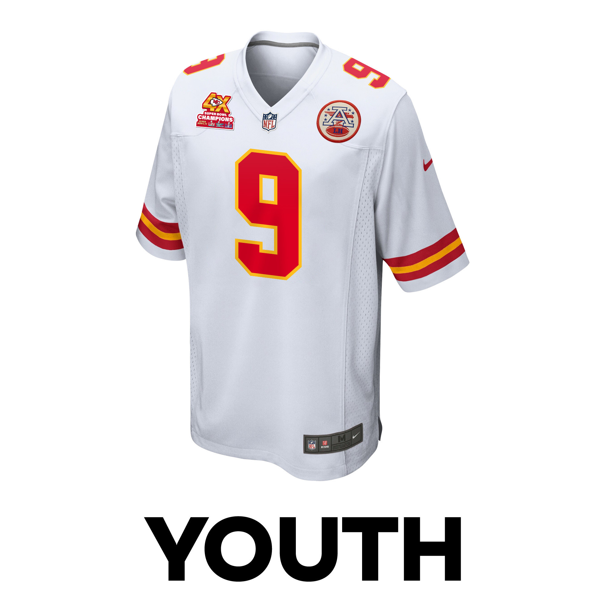 Blaine Gabbert 9 Kansas City Chiefs Super Bowl LVIII Champions 4X Game White NFL Jersey Youth
