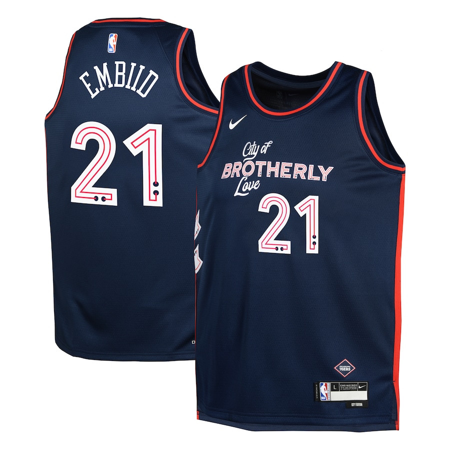 Joel Embiid 21 Philadelphia 76ers 2023/24 City Edition Swingma Navy NBA Jersey Youth